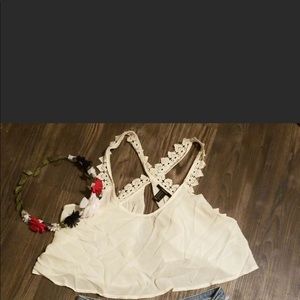 White crop top with red white and blue flowercrown